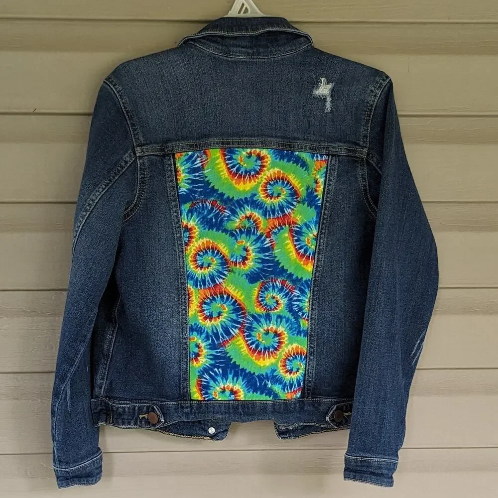Upcycled  Size 10-12 Child's Jean Jacket Jacket Tie-Dye Fabric